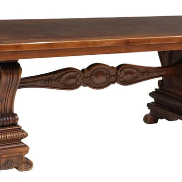 Trestle Table, Italian Renaissance Revival, 86"L , Palmette Carved, 1800's!