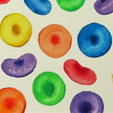 Rainbow Blood Cells - original watercolor painting - cell biology art 