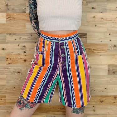 Vintage High Rise Colorful Striped Jean Shorts / Size 27 28 