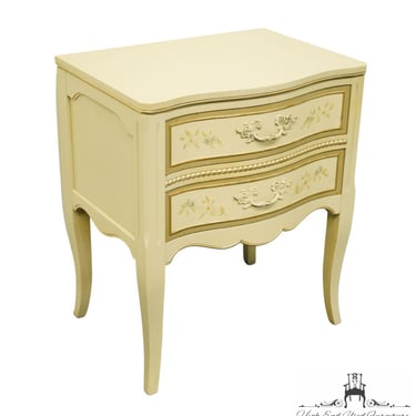 DREXEL FURNITURE Cream / Off White Painted French Provincial 22" Nightstand w. Floral Accents 31780-1 