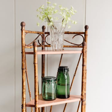antique french burnt bamboo shelf