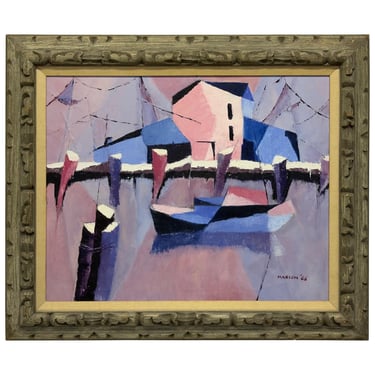 Mid-Century Semi-Abstract Acrylic on Canvas Painting, Marion ‘66