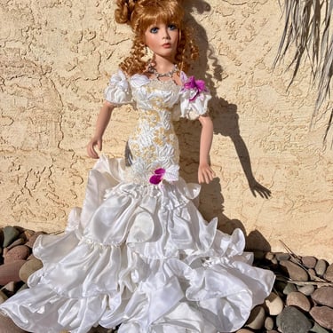 The Danbury Mint Bride 26” Doll - Bridal Dress With Corset And Purple Flowers