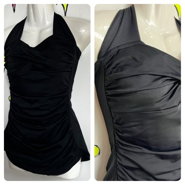 Vintage 50s 60s | MOD Black One Piece Swimsuit Playsuit Bathing Suit | M 8 10 