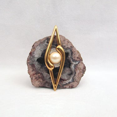 Vintage Monet "Atomic" Pearl Gold, Silver & Pearl Pin Brooch 