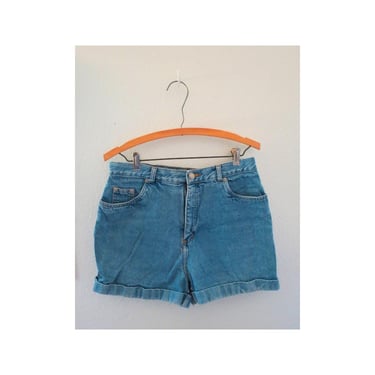 Vintage 90s Denim Shorts - Light Blue Wash High Waisted Cuffed Jean Short - Size Large 