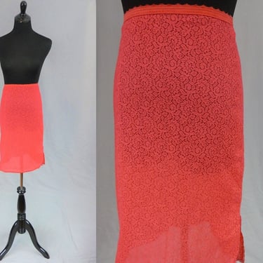60s Light Red Half Slip - Stretch Lace Over Sheer Nylon - Formfit Rogers Skirt Slip - Vintage 1960s - S M 