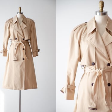 beige trench coat | 70s 80s vintage Etienne Aigner beige tan khaki dark academia belted jacket 