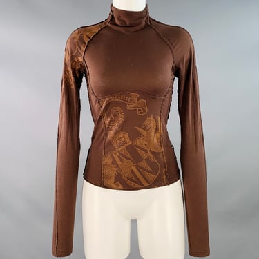 JEAN PAUL GAULTIER Vintage Size S Brown Orange Cotton Blend Turtleneck Casual Top