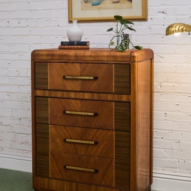 Art Deco Walnut Mahogany and Maple Highboy