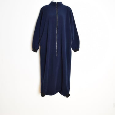 vintage 90s pajamas Land's End sleep sack navy blue fleece jumpsuit romper clothing 