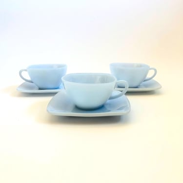 Fire King Azurite Mugs and Saucers - Set of 3 