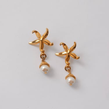 Vintage Pearl Drop Starfish Earrings