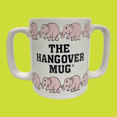 Vintage The Hangover Mug Retro 1980s Contempoary + Chadwick Miller + Pink Elephants + Double Handles + Ceramic + Kitchen + Drinking + Japan 