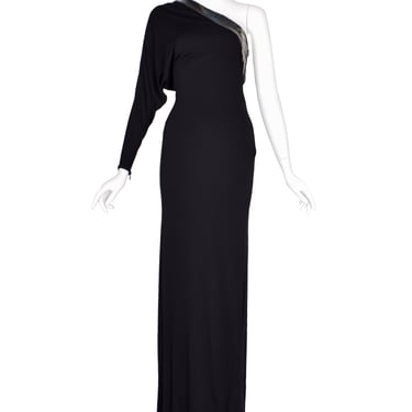 Gucci Vintage AW 2009 by Frida Giannini Black Draping Jersey Asymmetrical One Shoulder Gown