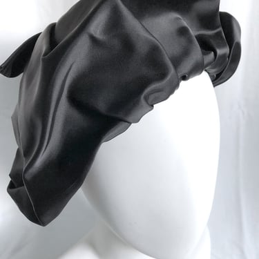 1960s CHRISTIAN DIOR Hat, Yves Saint Laurent for Dior, Dior New Look, Black Satin Hat, Schiaparelli Vibe, Haute Mode, 1800s Gibson Girl Vibe 