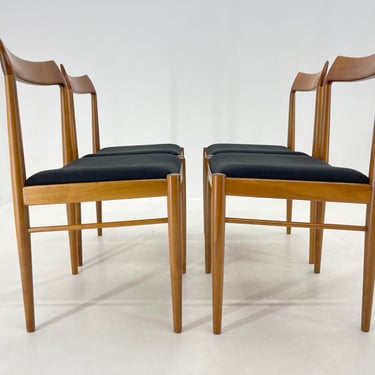 Set of 4 Danish Dining Chairs, 1960's / Four Vintage Dining Chairs / Wood & Black Fabric 