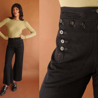 60s 70s High Waist Sailor Pants - Unisex XS – Flying Apple Vintage