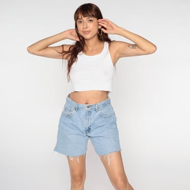Vintage Cut Off Jean Shorts 90s Denim Shorts Mid Length High Waisted Cutoffs 1990s Retro Arizona Jean Company Large 32 