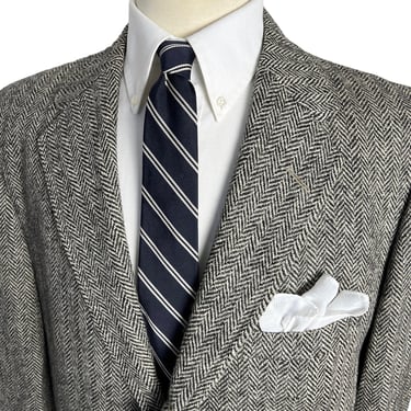Vintage 1950s HARRIS TWEED Herringbone Wool Blazer ~ 42 Long ~ jacket / sport coat ~ Preppy / Ivy Style / Trad ~ 