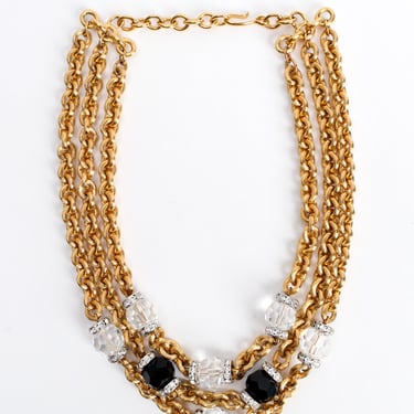 Triple Chain Crystal & Rhinestone Necklace