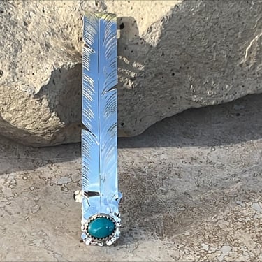 M. Otero - Vintage Navajo Sterling Silver and Turquoise Feather Hair Clip / Barrette 