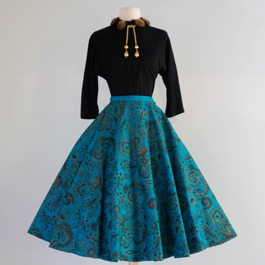 Glamorous 1950's Felt Circle Skirt & Matching Mink Trimmed Top / Small