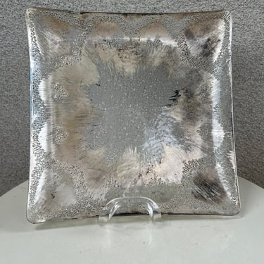 Vintage Dorothy Thorpe Mid  Century modern Atomic medium square platter plate starburst silver metallic size 11” x 11” 