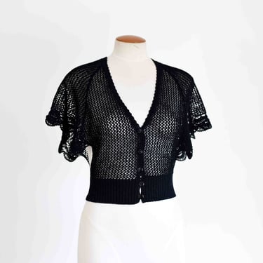80s Black Crochet Top - XS/S 