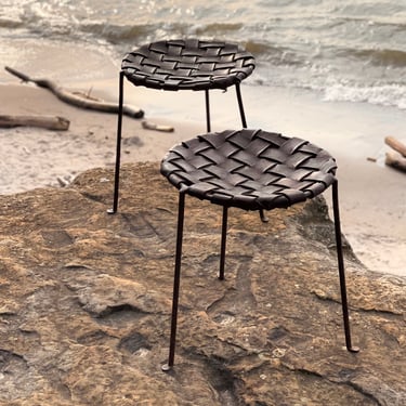 Swift and Monell | Iron and Leather Stools (Pair) 
