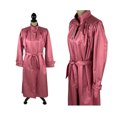 M 80s Mauve Pink Rain Coat Medium, Long Belted Trench Style, 1980s Clothes Women, Vintage Clothing by FLEET STREET Made in Korea 