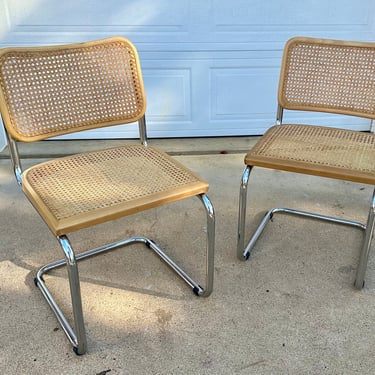 Pair of Marcel Breuer Cesca Cantilever Chrome & Woven Cane Chairs Vintage Excellent Condition 