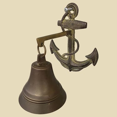 Vintage Anchor Wall Bell Retro 1970s Nautical + Brass + Gold Metal + Maritime + Home Decor + Wall Mount + Dinner Bell + Ships Bell 