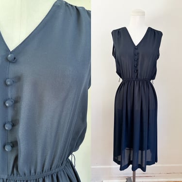 Vintage 1970s Black Sheer Dress / M 