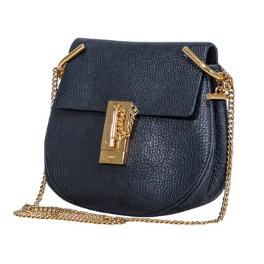 Chloe - Black Grained Lambskin Leather "Drew" Crossbody Bag