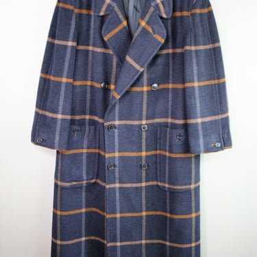 MISSONI  UOMO - Men's Wool Coat - Plaid - Blue/Camel/Rust - Estimated size XL 