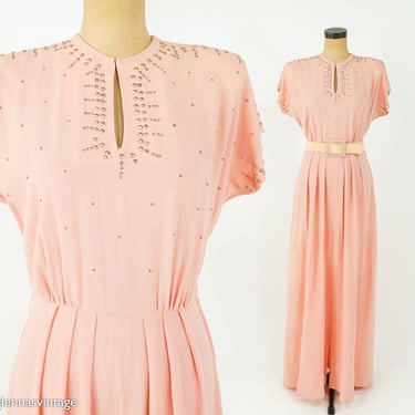 1940s Apricot Crepe Evening Dress | 40s Peach Formal Dress | Medium 