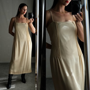 Vintage 80s VALENTINO BOUTIQUE for Bergdorf Goodman Sand Dollar Silk Basket Weave Dress | Made in Italy | 100% Silk | 1980s Designer Dress 