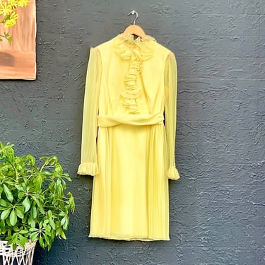 Butter Yellow Pleated Chiffon Ruffle Collar Cocktail Dress