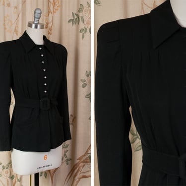 1940s Jacket - The Annoura Jacket - Smartly Tailored Late 30s/Early 40s Jacket with Peaked Sleeves and Belted Waist 