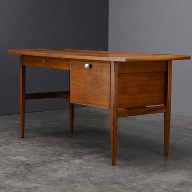 5ft Drexel 'Declaration' Desk by Kipp Stewart Walnut Mid Century Modern Writing Desk w/ Drawers 