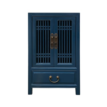 Chinese Distressed Venice Blue Shutter Doors End Table Nightstand cs7554E 