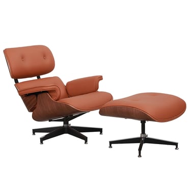 MCM Style Lounge + Ottoman in Caramel Leather