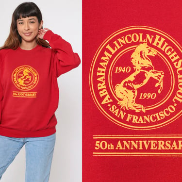 Abraham Lincoln High School Sweatshirt 1990 50th Anniversary 90s High School San Francisco California Crewneck Vintage 1990s Large 