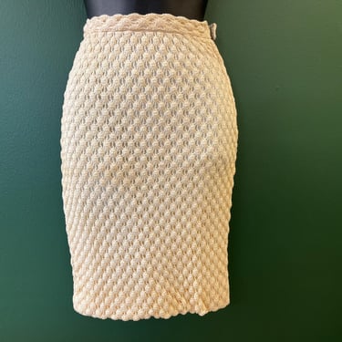 1960s cream knit skirt mod bubble knit pencil skirt XS 