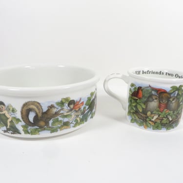 Vintage Portmeirion The Enchanted Garden Child's Bowl and Mug - Made in England Portmeirion Pottery Child Set 