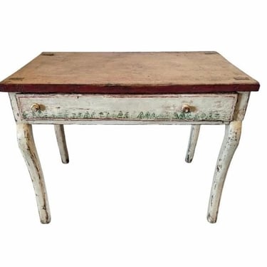Rare 17th Century Rustic Swedish Painted Pine Single Drawer Side Table - Antique Northern European Scandinavian Polychrome Console Table 