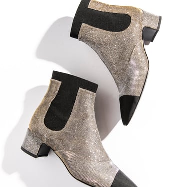 CHANEL Black Silver Glitter Chelsea Ankle Boots (Sz. 7.5)
