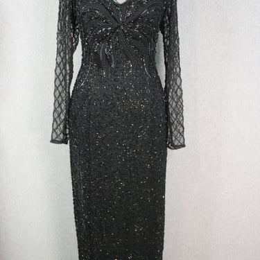 Fooled by a Kiss - 1990s - Black Beaded Formal gown - by Black Tie - Marked size 10 