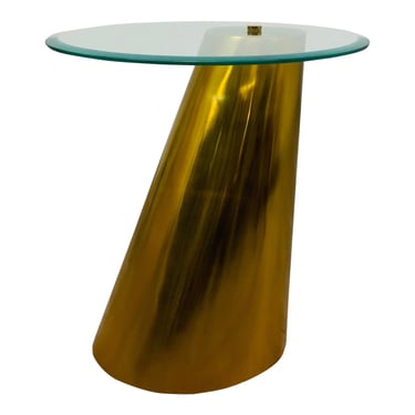 Modern Brass and Glass Cantilever Accent Table